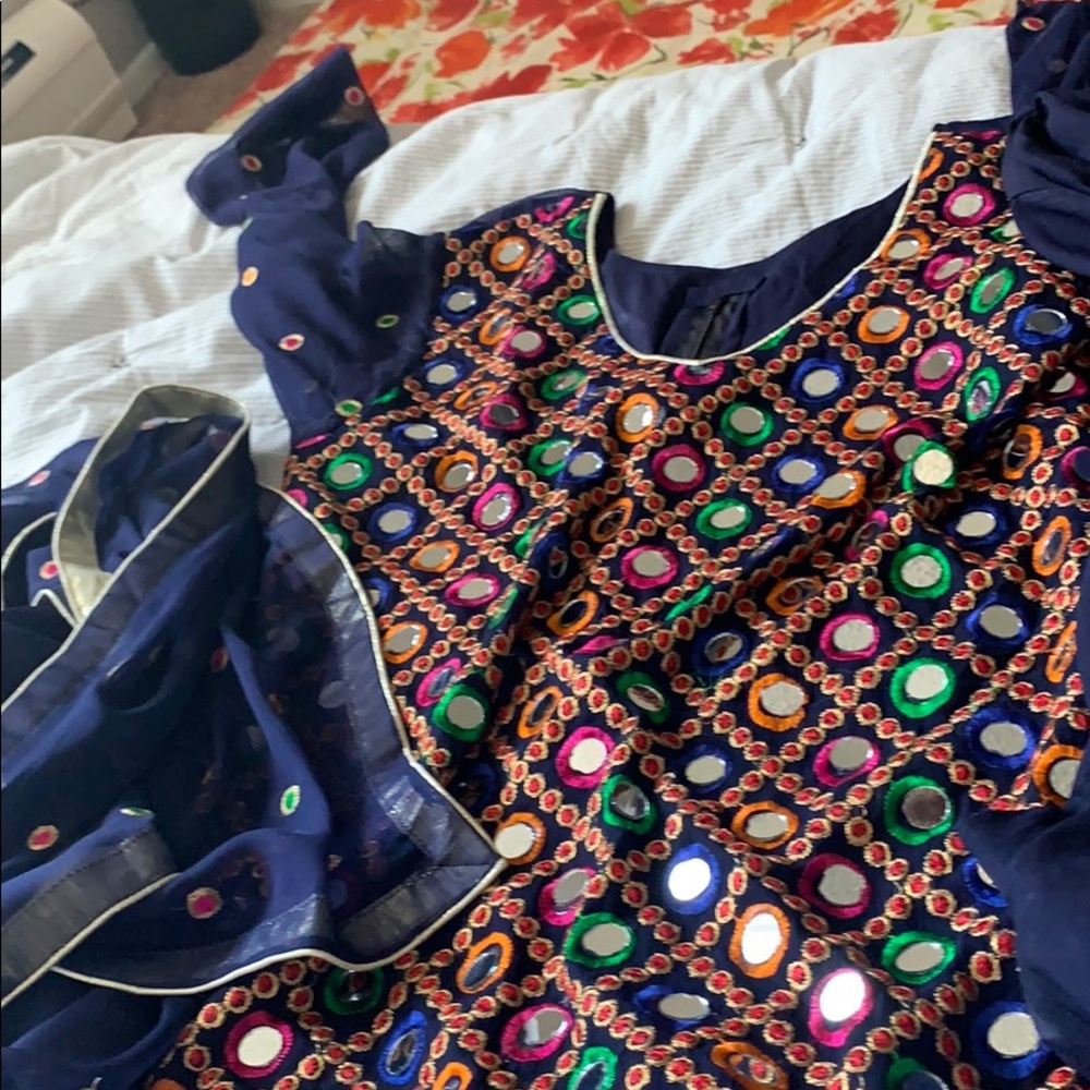 3 piece indian suit shiffon nevy blue